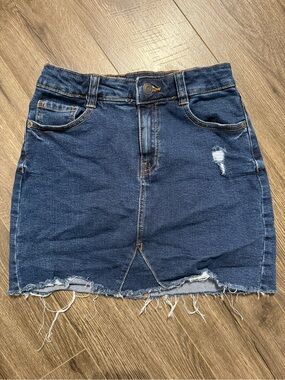 Girls' Dark Blue Distressed Denim Mini Skirt